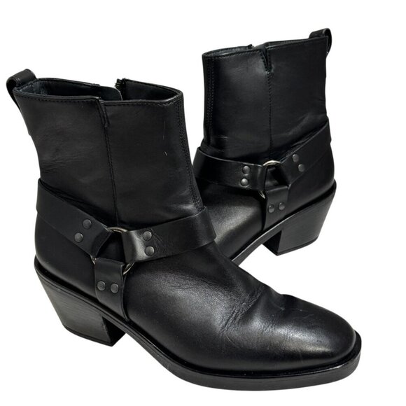 Paul Green West Bootie Black Leather Womens UK 5.5/US 8 Moto-Biker New $499 - Picture 3 of 6